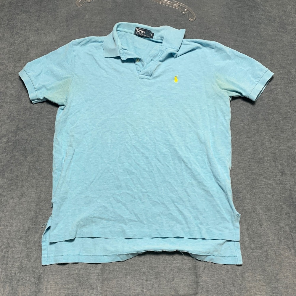 Polo Ralph Lauren Shirt Mens Large Light Blue Pony Logo High Low Hem Golf Tennis